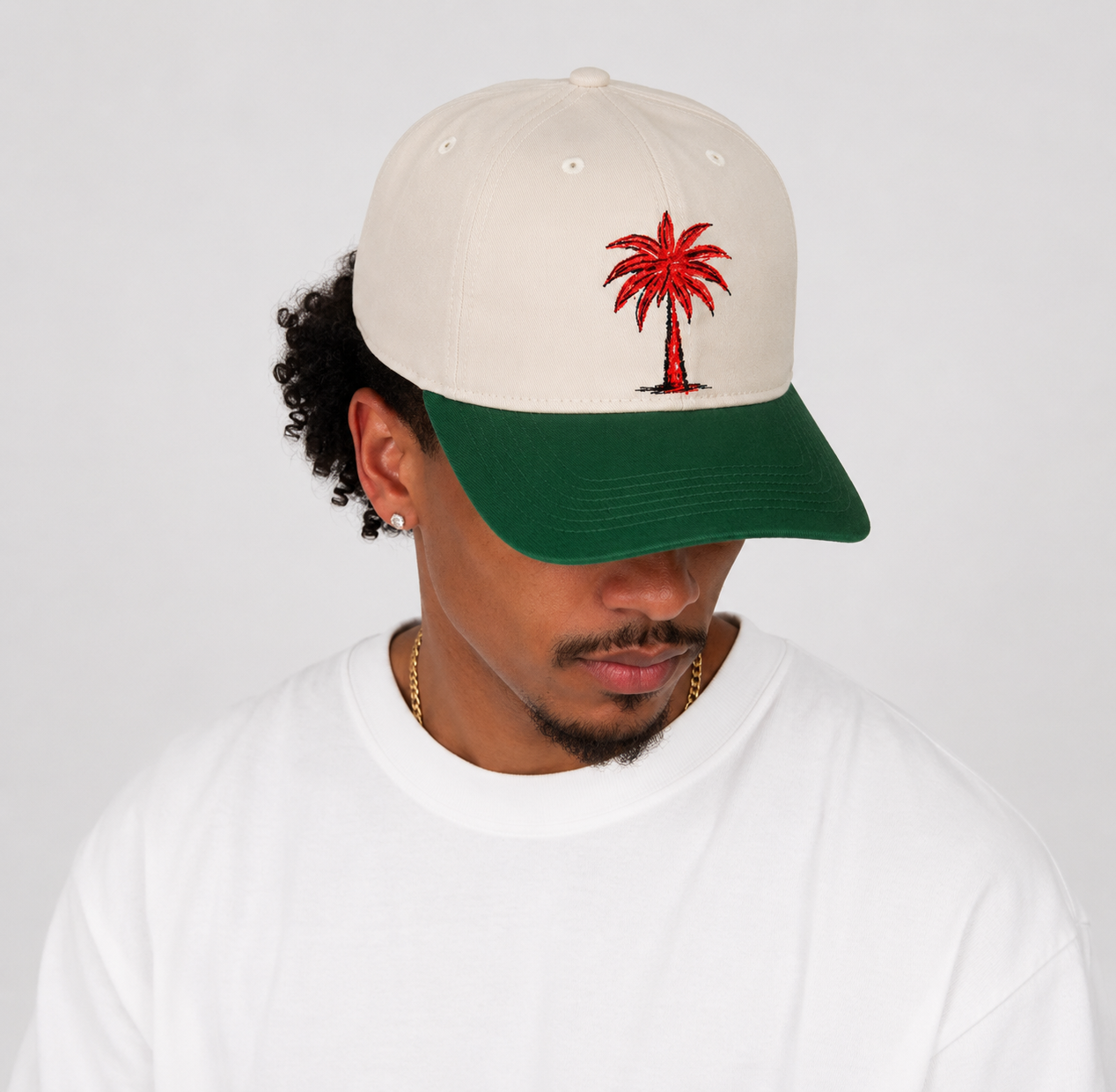 AyitiWear Palm Baseball Cap – Cream & Forest Green