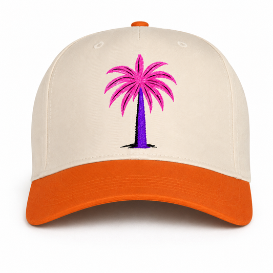 AyitiWear Sunset Palm Baseball Cap – Cream & Orange