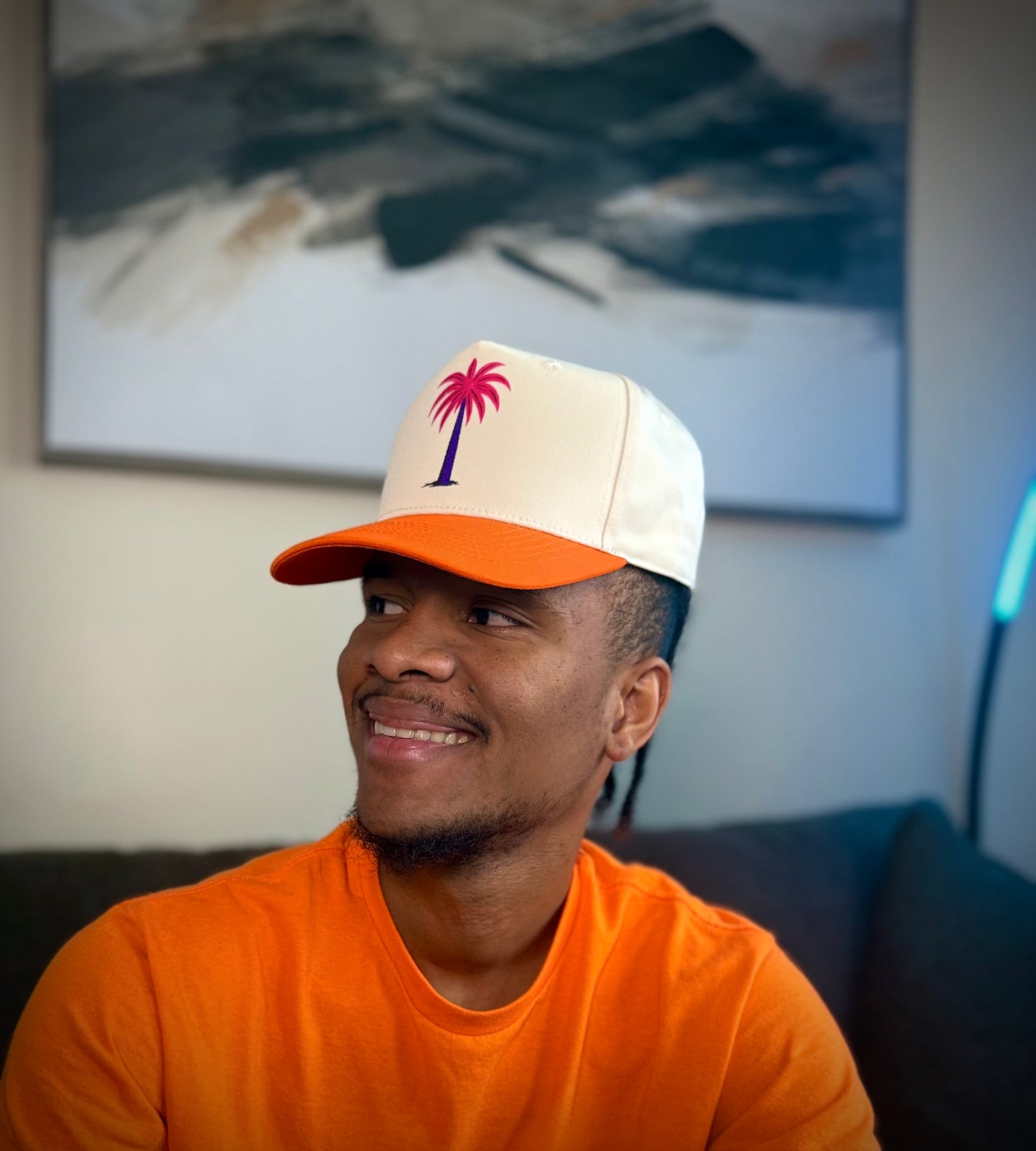 AyitiWear Sunset Palm Baseball Cap – Cream & Orange