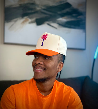 AyitiWear Sunset Palm Baseball Cap – Cream & Orange