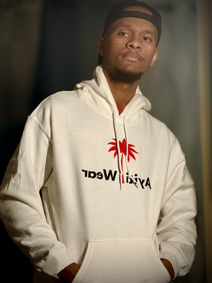 white hoodie with ayitiwear logo